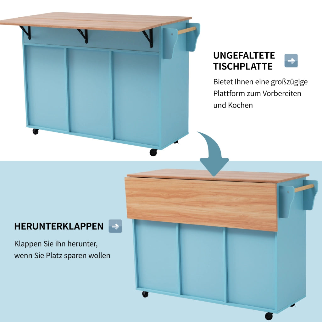 CARRELLO DA CUCINA 129x71x91,5 cm Blu MDF con piano ribaltabile