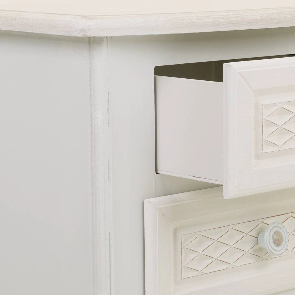 Comodino in legno con 2 cassetti, dimensioni 38x31,3x71 cm.