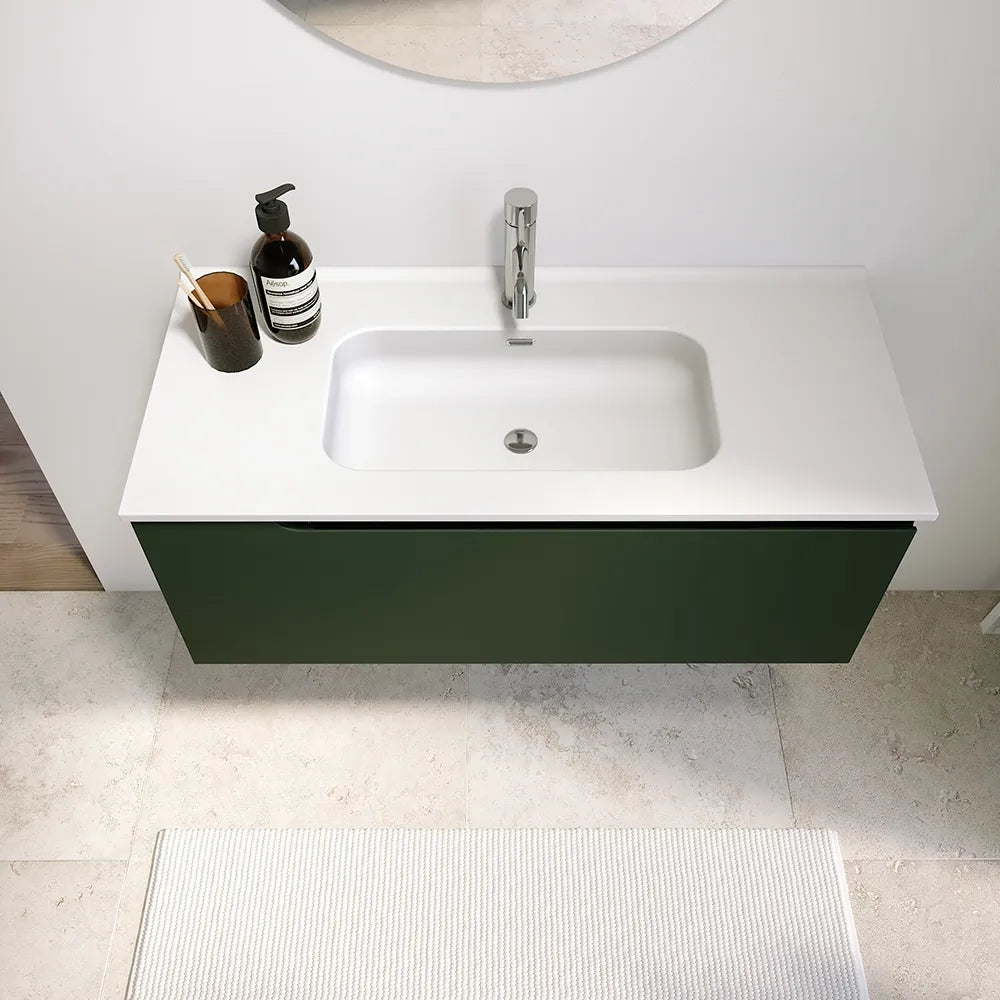 Mobile bagno sospeso 60 cm un cassetto verde foresta opaco con lavabo | Ardenne