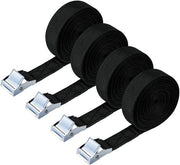 Cintura di trazione, 4 pezzi, 150 kg, 5 metri, cintura di trazione, larghezza 20 mm, cintura di trazione, cinghie di trazione adattabili con chiusura a morsa per trasporto, carico, bagaglio, campeggio - nero