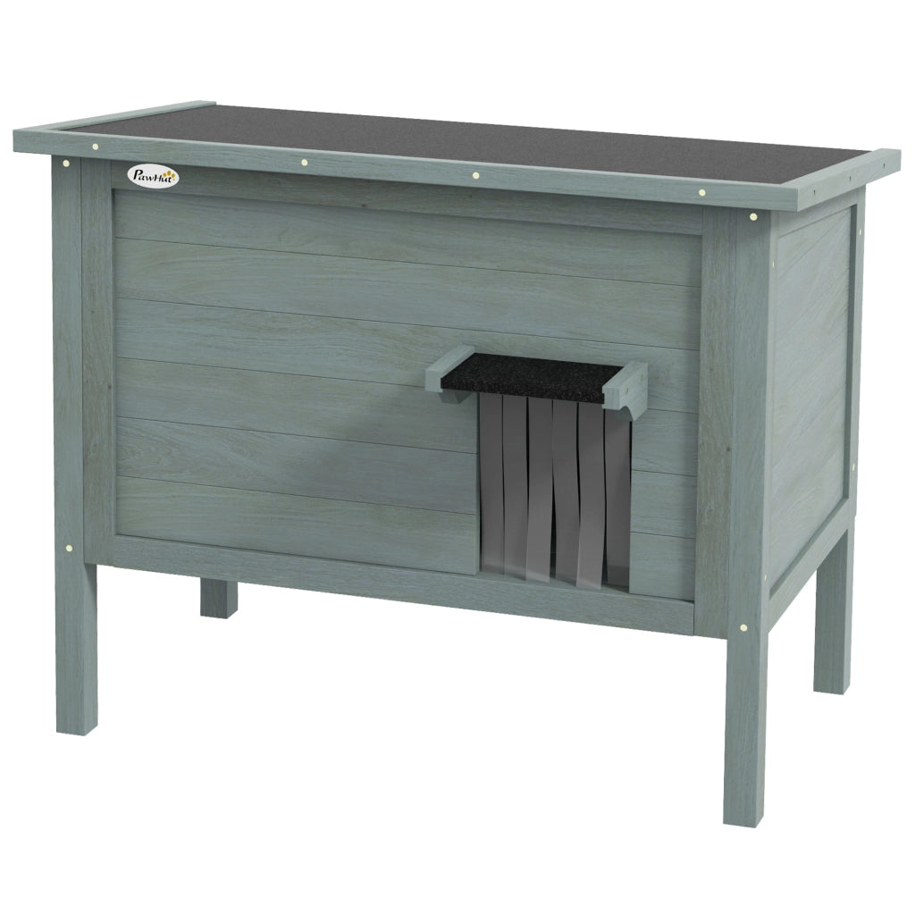Cuccia per gatti rialzata da esterno in legno con tetto apribile isolata ¨C Xylo ¨C 85x50x68,5 cm grigio scuro e nero