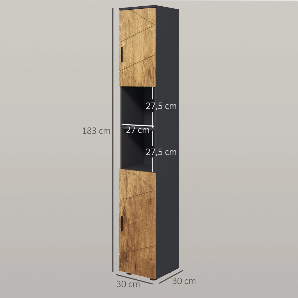Colonna bagno ¨C zephmum ¨C 2 porte, 2 nicchie, 30x30x183 cm, quercia grigio scuro