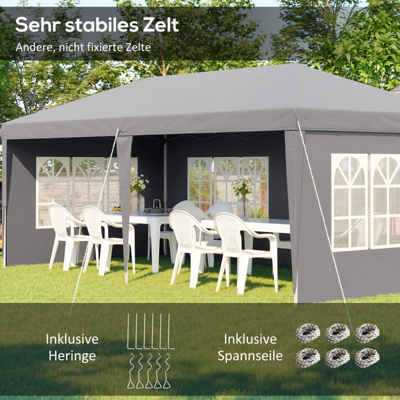 Padiglione circa 3x6m gazebo impermeabile pieghevole con 4 pareti laterali borsa da trasporto protettiva UV per finestre grigia