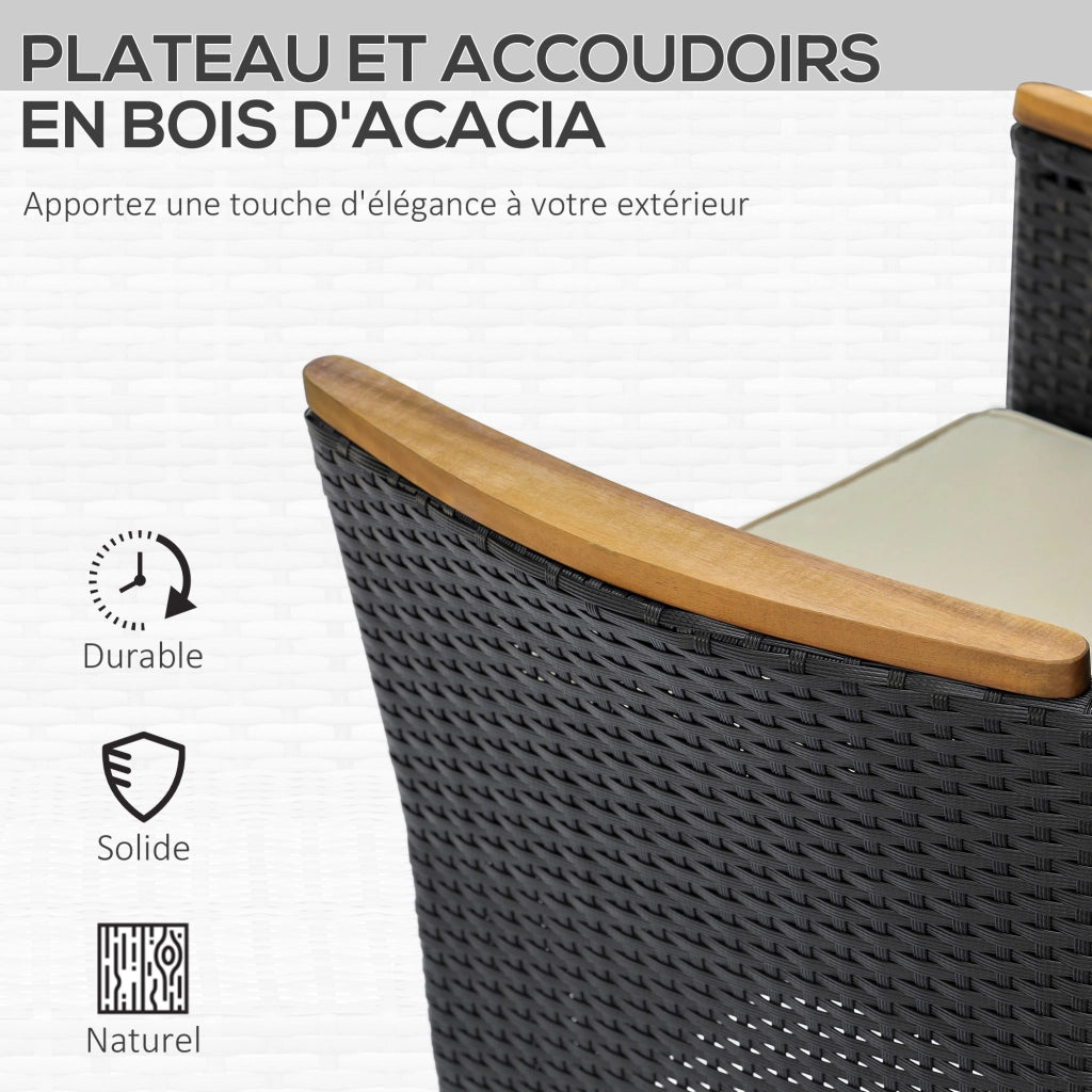 Set da giardino con tavolo da pranzo e 6 sedie ¨C Zephmum ¨C Polyrattan, acacia, nero e beige