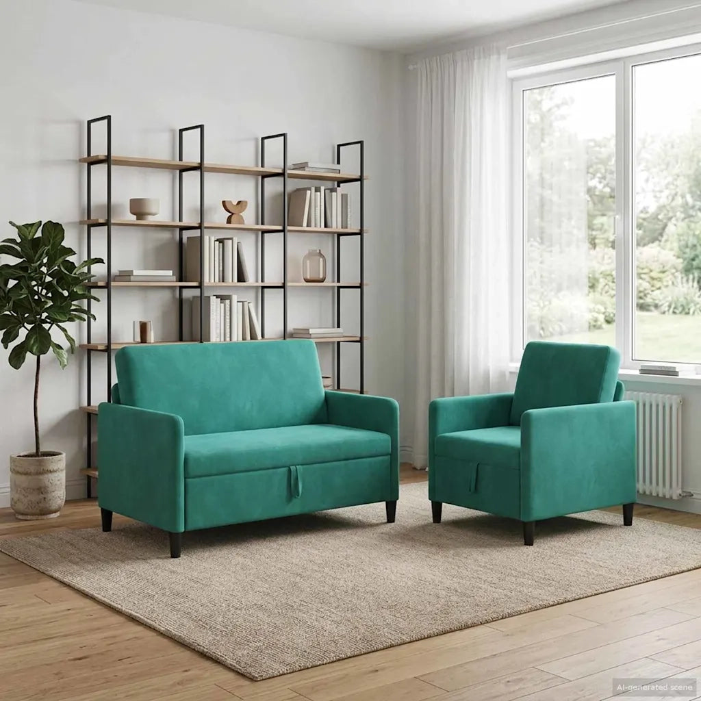 Set di Divani con Storage 2 pz Turchese Poliestere 3429172