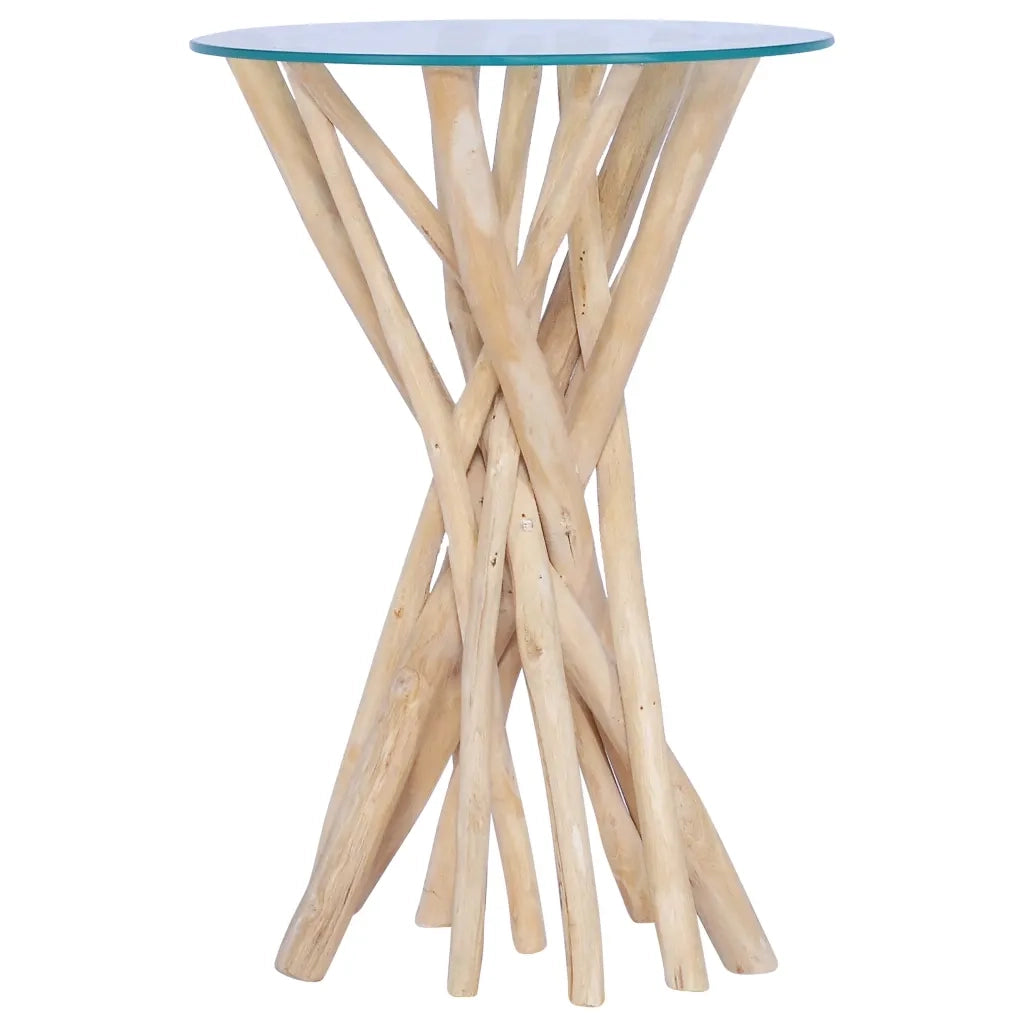 Tavolino da CaffÃ¨ Ripiano in Vetro 35x35x50 cm in Legno di Teak cod mxl 62782