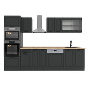Cucina componibile R-Line Antracite rustico/Antracite 300 cm con armadio alto, PL Rovere Vicco