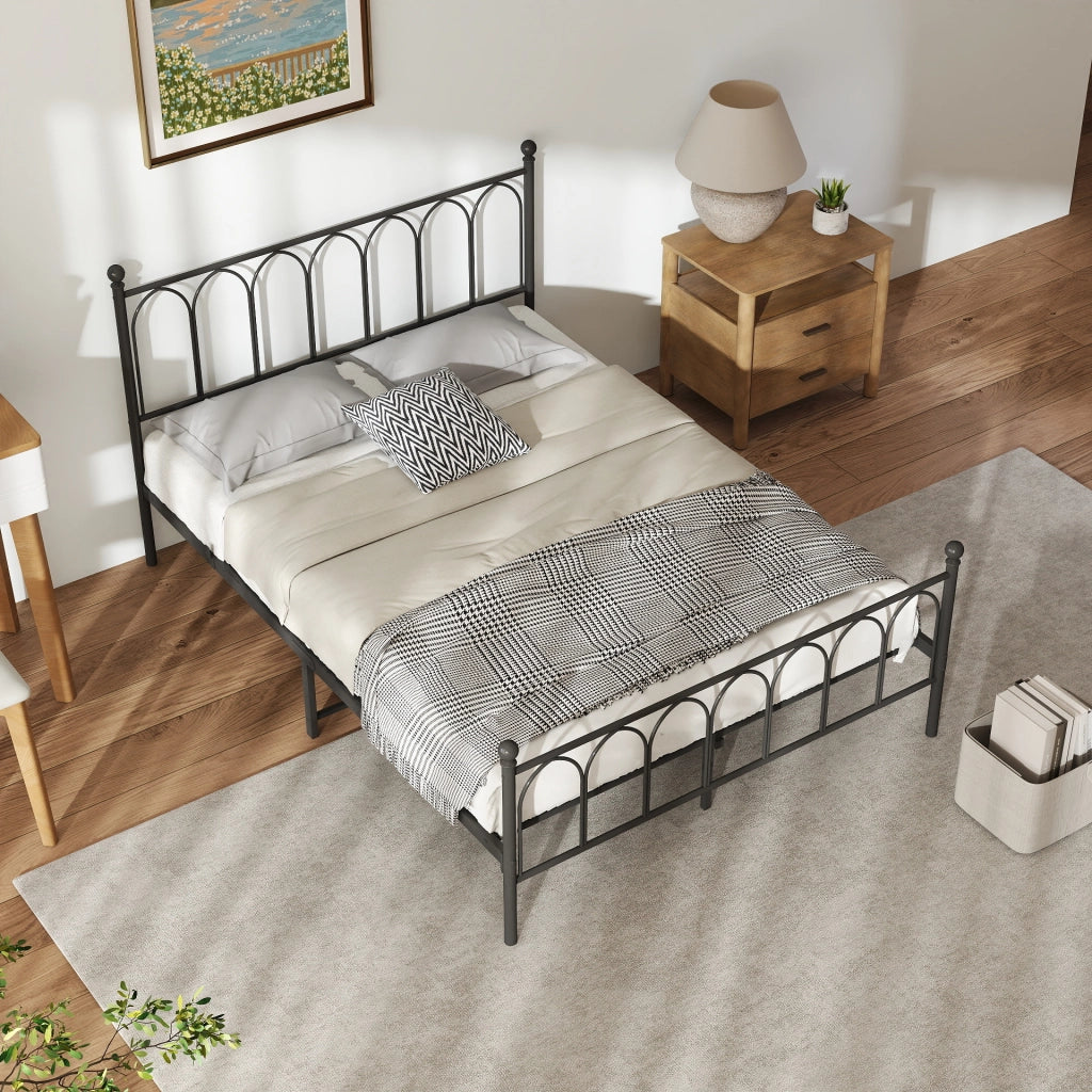 Letto in metallo nero 140x200 cm con rete a doghe e spazio contenitivo