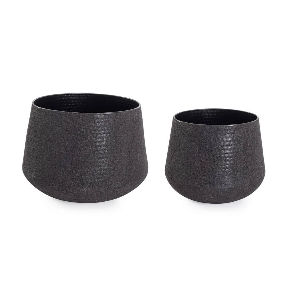 Set di 2 Porta Vaso in Metallo Lavorato Artigianalmente Basso - FRESH