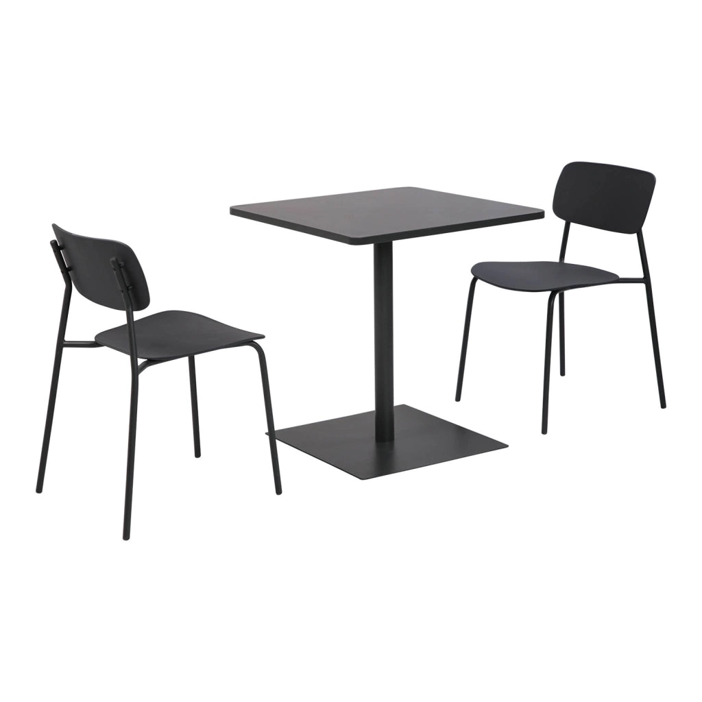 Set tavolo da giardino bistrot quadrato in acciaio con 2 sedie,