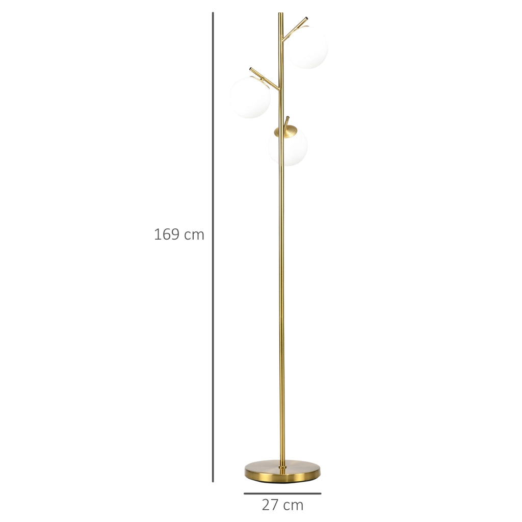 Lampada da terra moderna in ferro con 3 diffusori in vetro, 169 cm, attacco E27