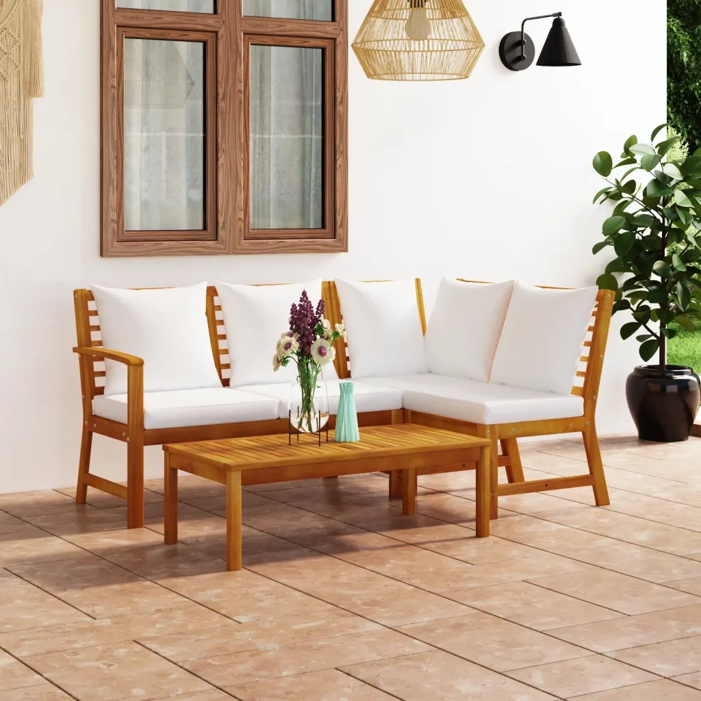 Set Divani da Giardino 4 pz con Cuscini Crema in Legno Acacia 3057771