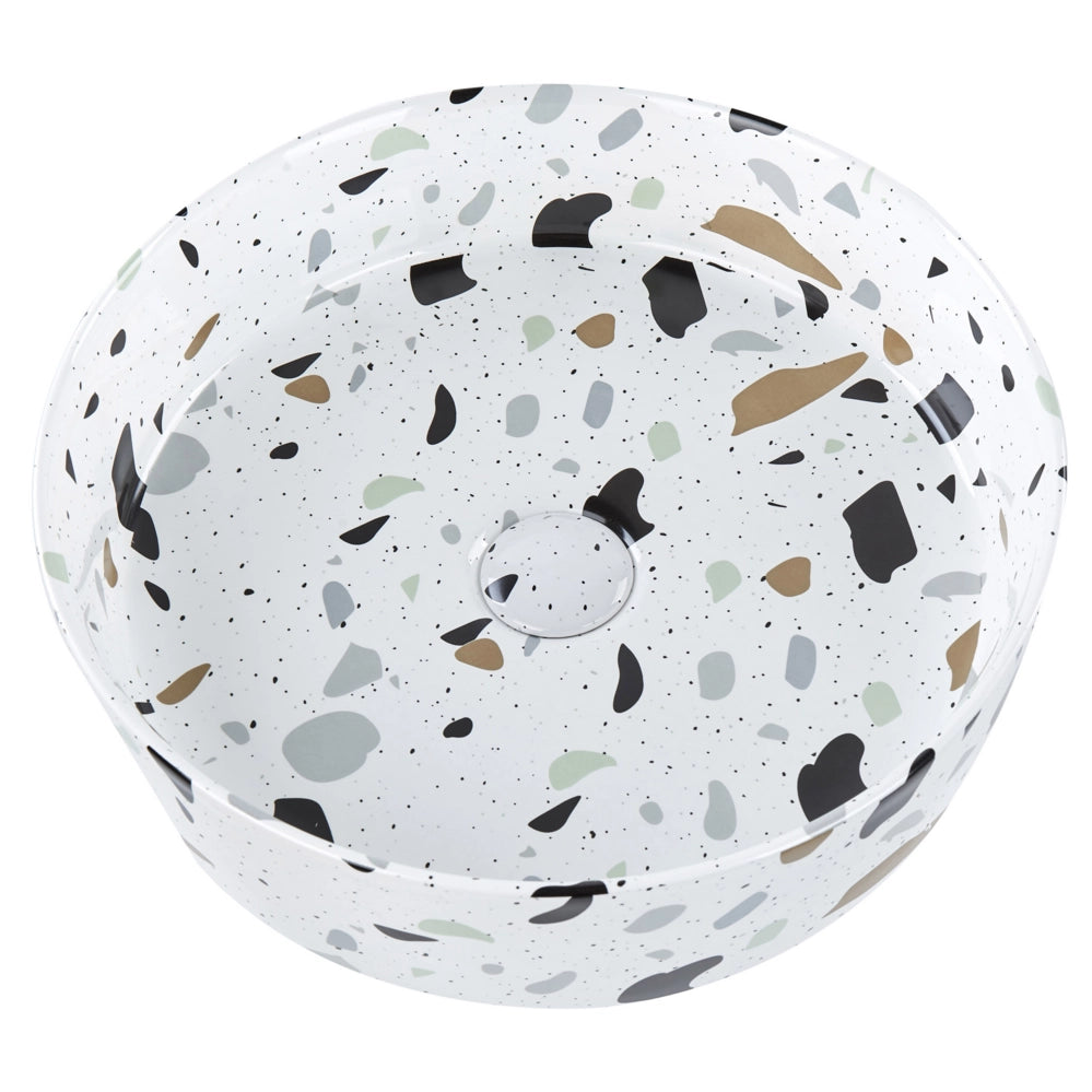 Lavabo da appoggio in ceramica effetto terrazzo bianco 400 mm Lavello da bagno rotondo