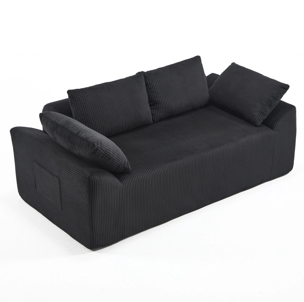 Divano da pavimento nero in tessuto; seduta profonda 71 cm