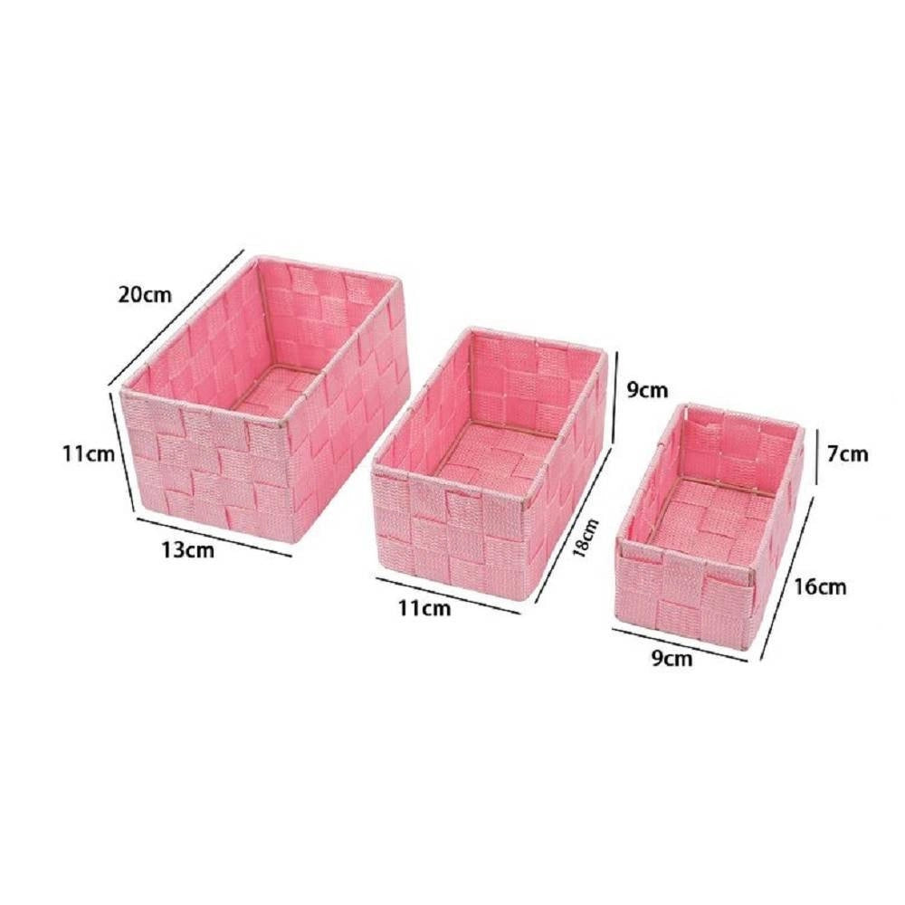 Trade Shop - 3 Cestini Tessuto Scatole Organizer Bagno Porta Oggetti Bagnoschiuma Rosa 79053 -