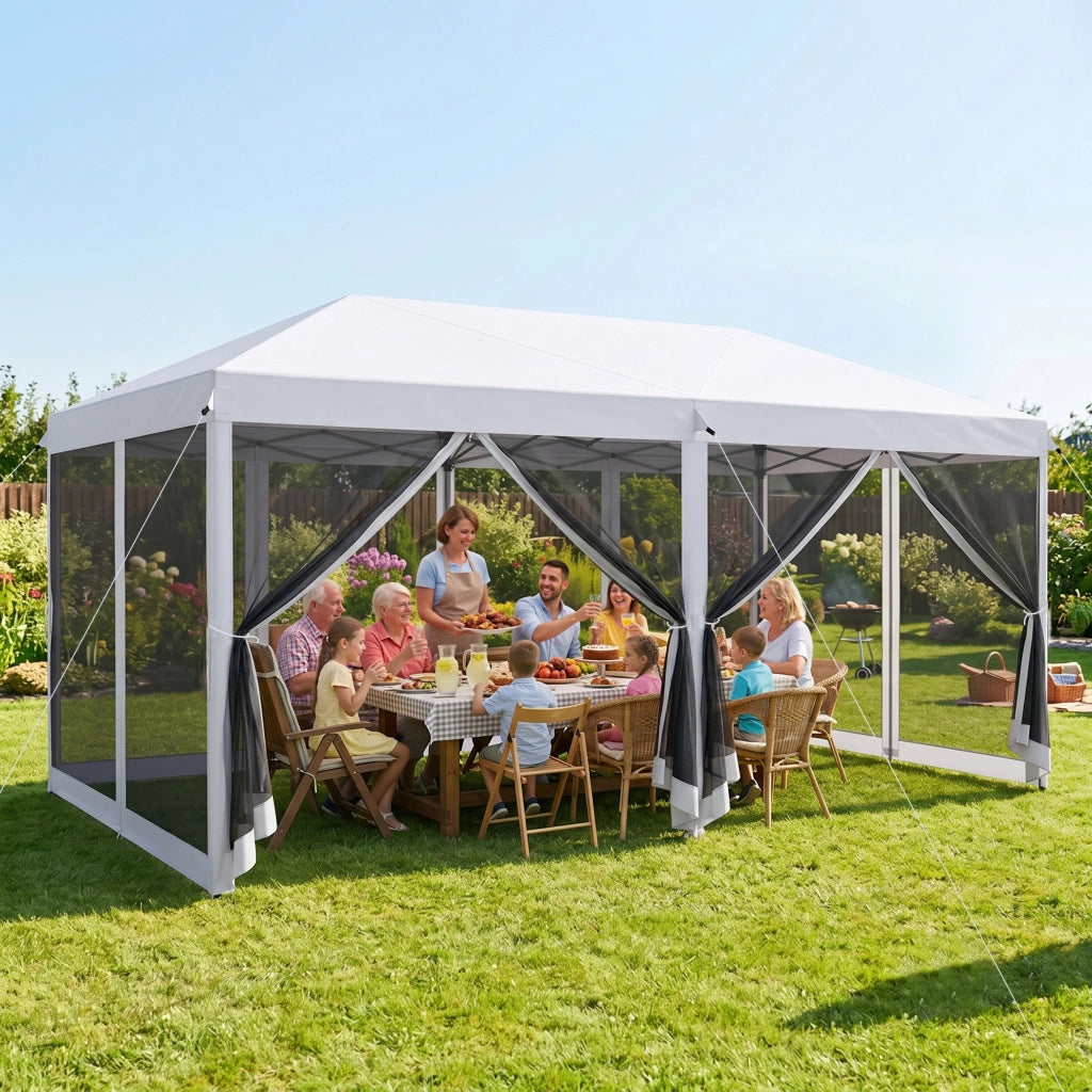 Gazebo da Giardino 6x3 m Pieghevole con Zanzariera e Borsa di Trasporto, Crema