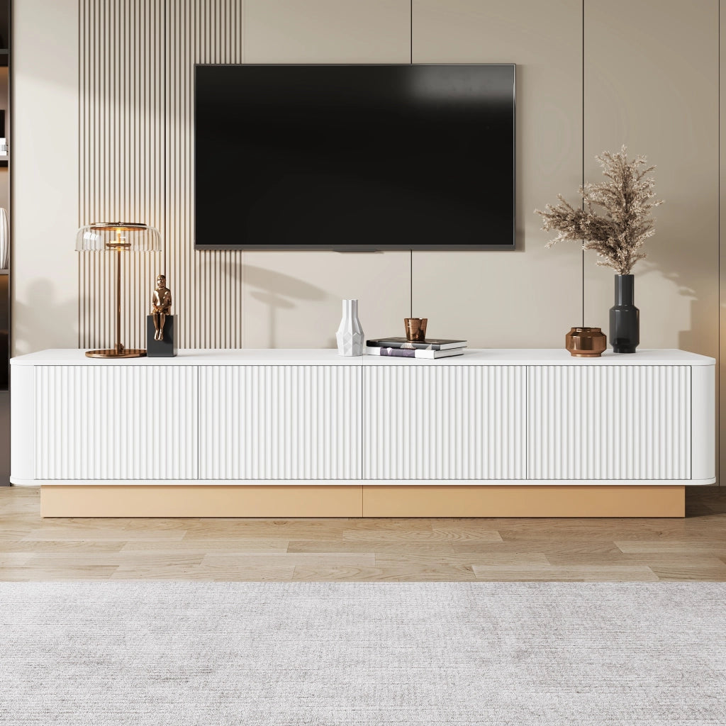 Mobile TV 200x40x47.5 cm con 4 ante e ripiani regolabili in MDF bianco