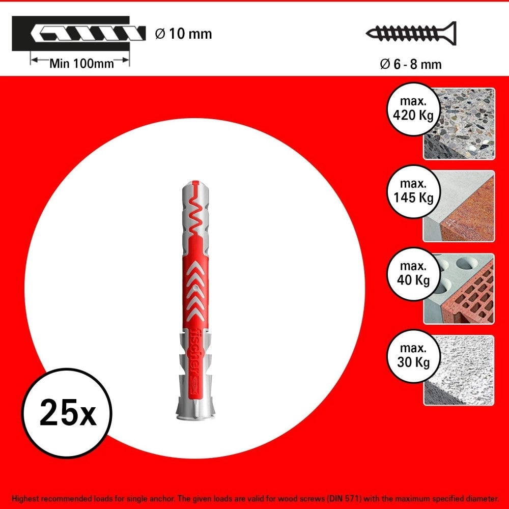 Fischer duopower da 10x80mm - 25pz tassello prolungato nylon