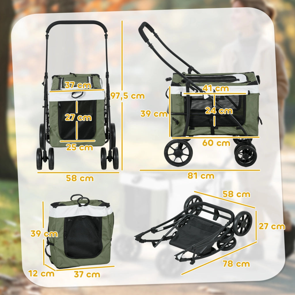 Carrello per Cani Pieghevole con Cestino ¨C zephmum ¨C Nero Verde Scuro Bianco 81x58x97.5cm