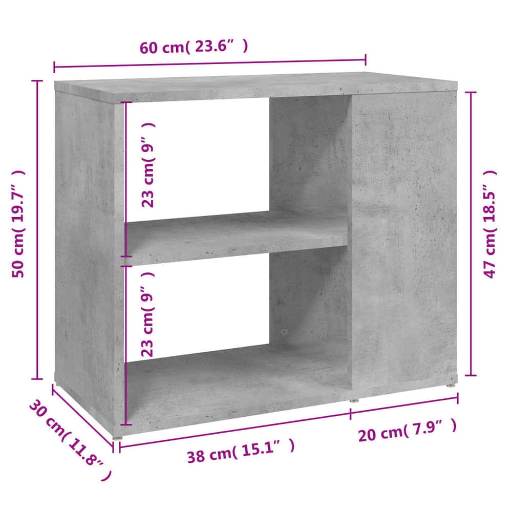 Side Table Concrete Grey 60x30x50 Cm Wood Material
