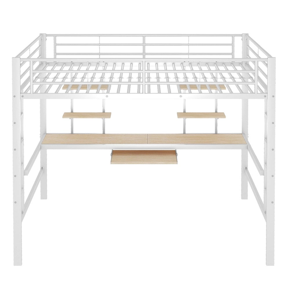 Letto a Soppalco con Scrivania e Librerie ¨C MINIMAL ¨C Metallo Bianco 140x200