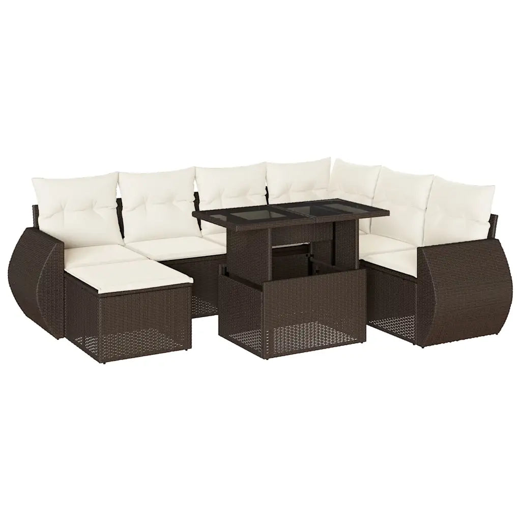 Set Divani da Giardino 8 pz con Cuscini Marrone in Polyrattan