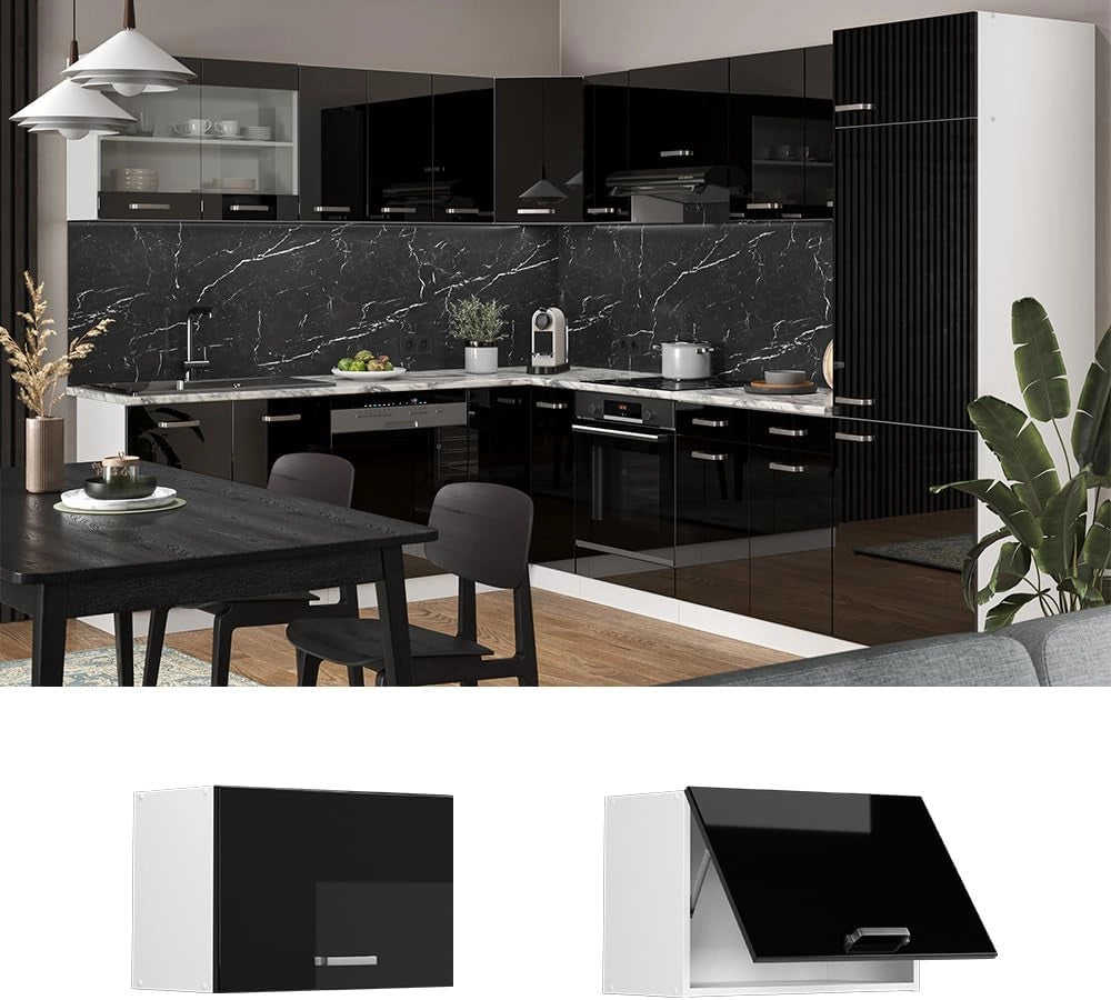 Pensile da cucina R-Line, Nero lucido, 60 cm Piatto, per la libera combinazione all'interno di sistemi cucina modulari
