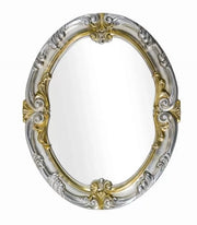 Specchiera in foglia argento ovale con particolari mecca- misure: 84 x 104 x 5