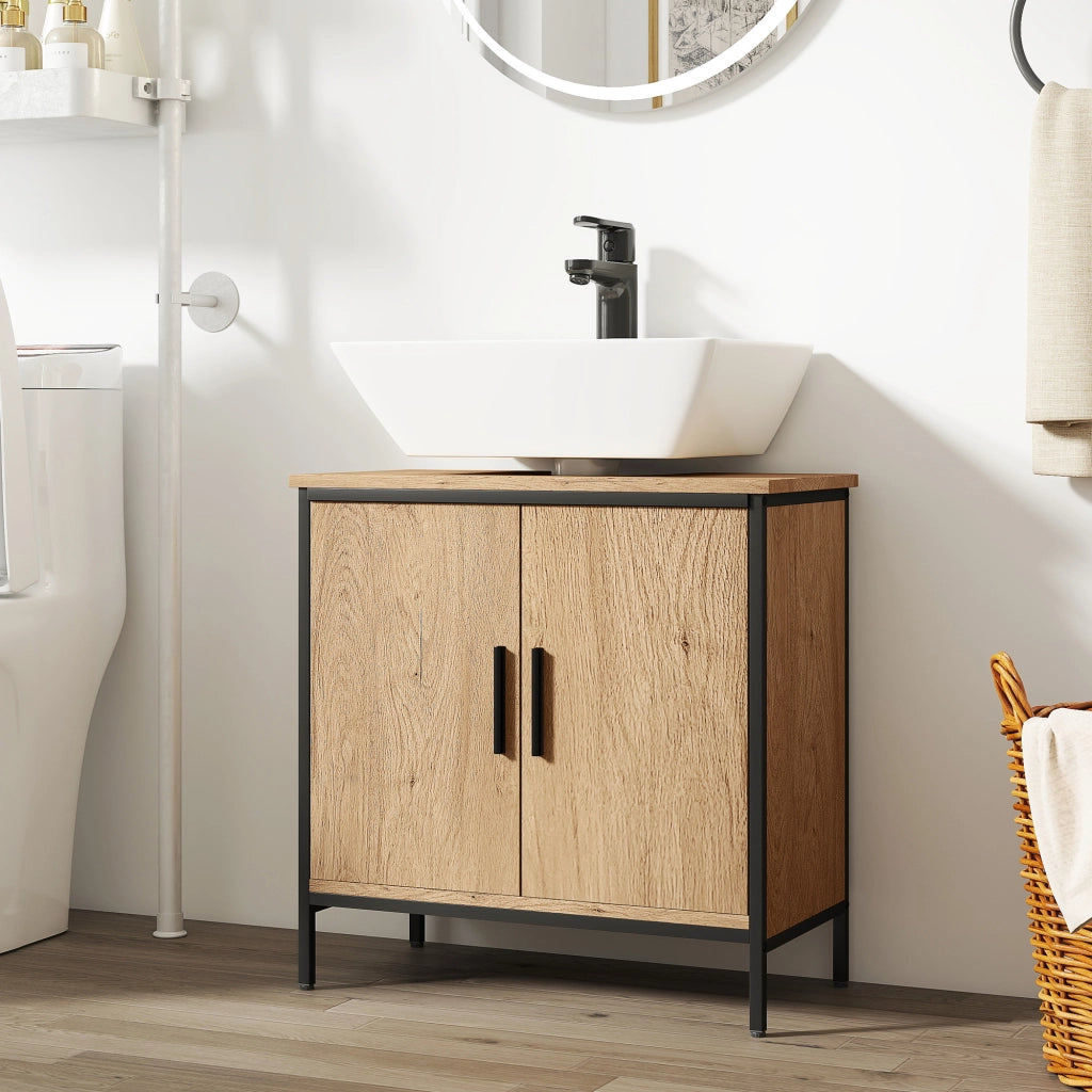 Mobile Sottolavabo Bagno con 2 Ante e Ripiano Regolabile ¨C zephmum ¨C Rovere 60x30x60 cm