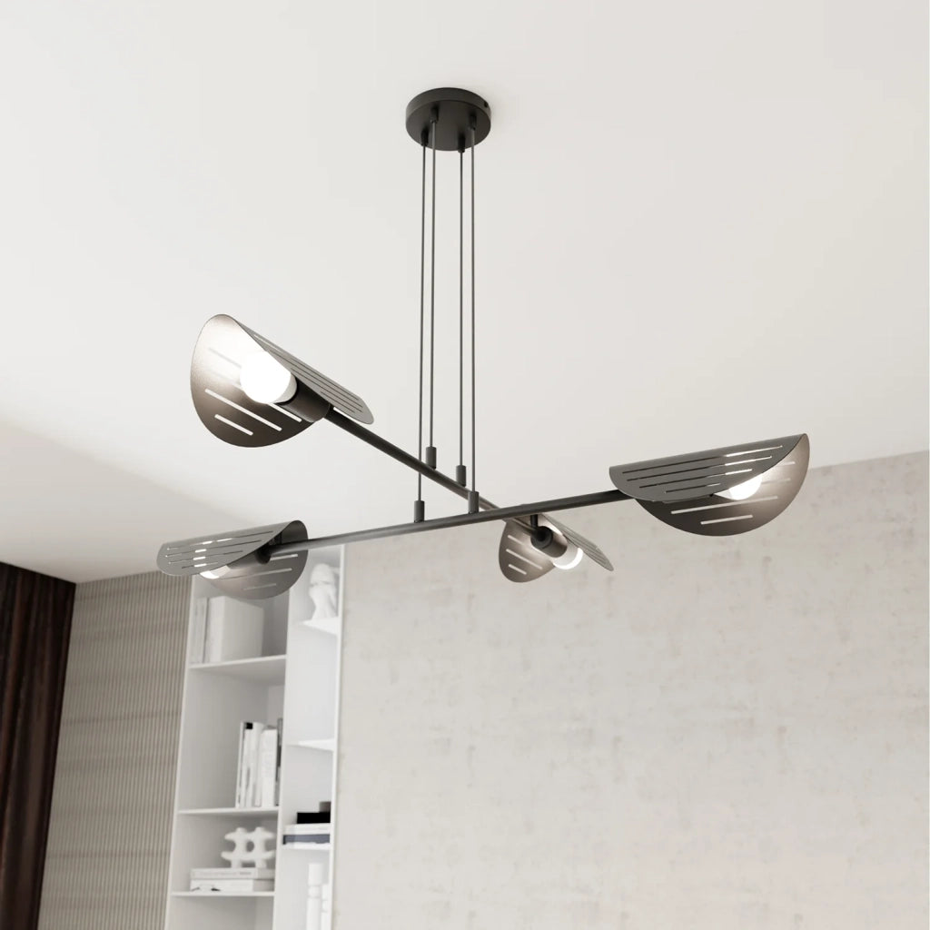 Lampadario Moderno 4 Luci Iperione A Bracci In Acciaio Nero