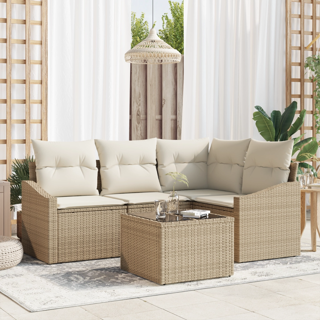 Set divano giardino 5 pezzi con cuscini marrone in polyrattan