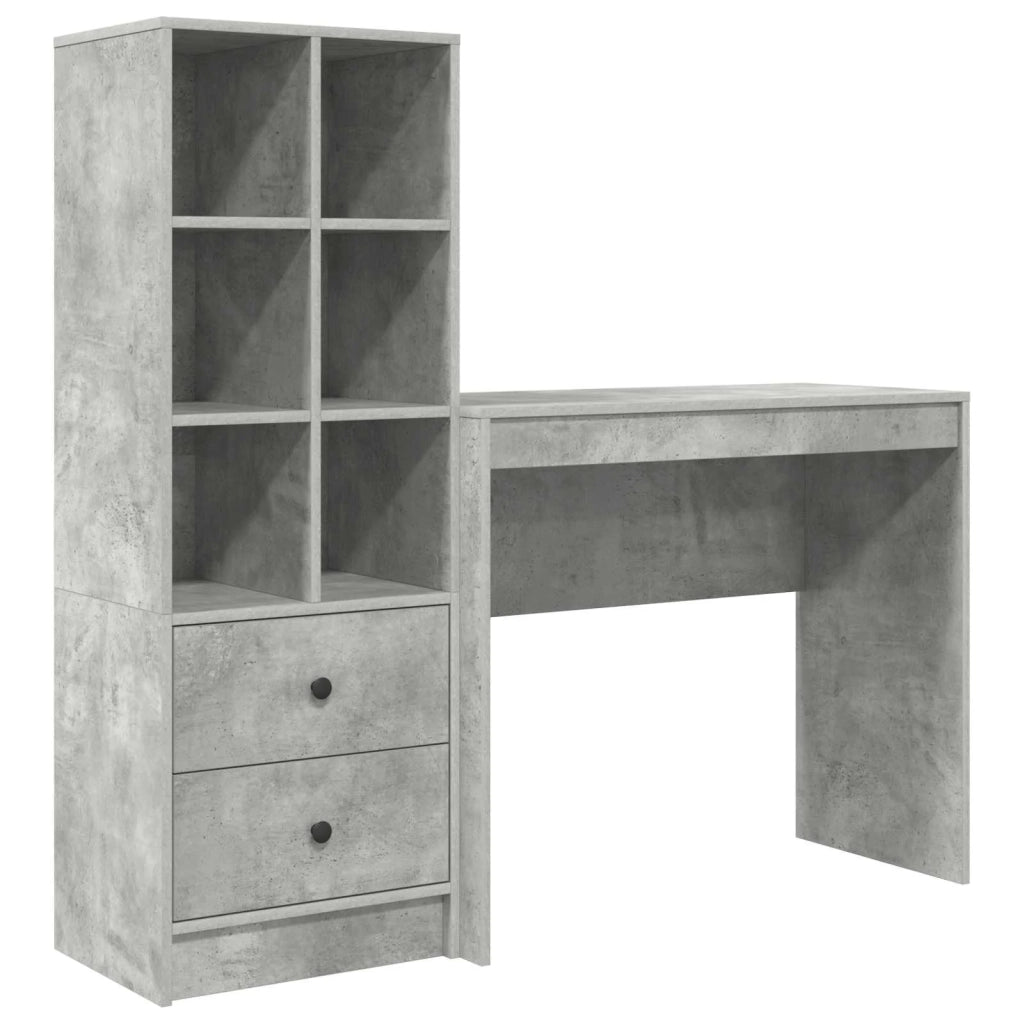 Scrivania | Tavolo da Ufficio con cassetto con lo scaffale 2 pz Grigio cemento