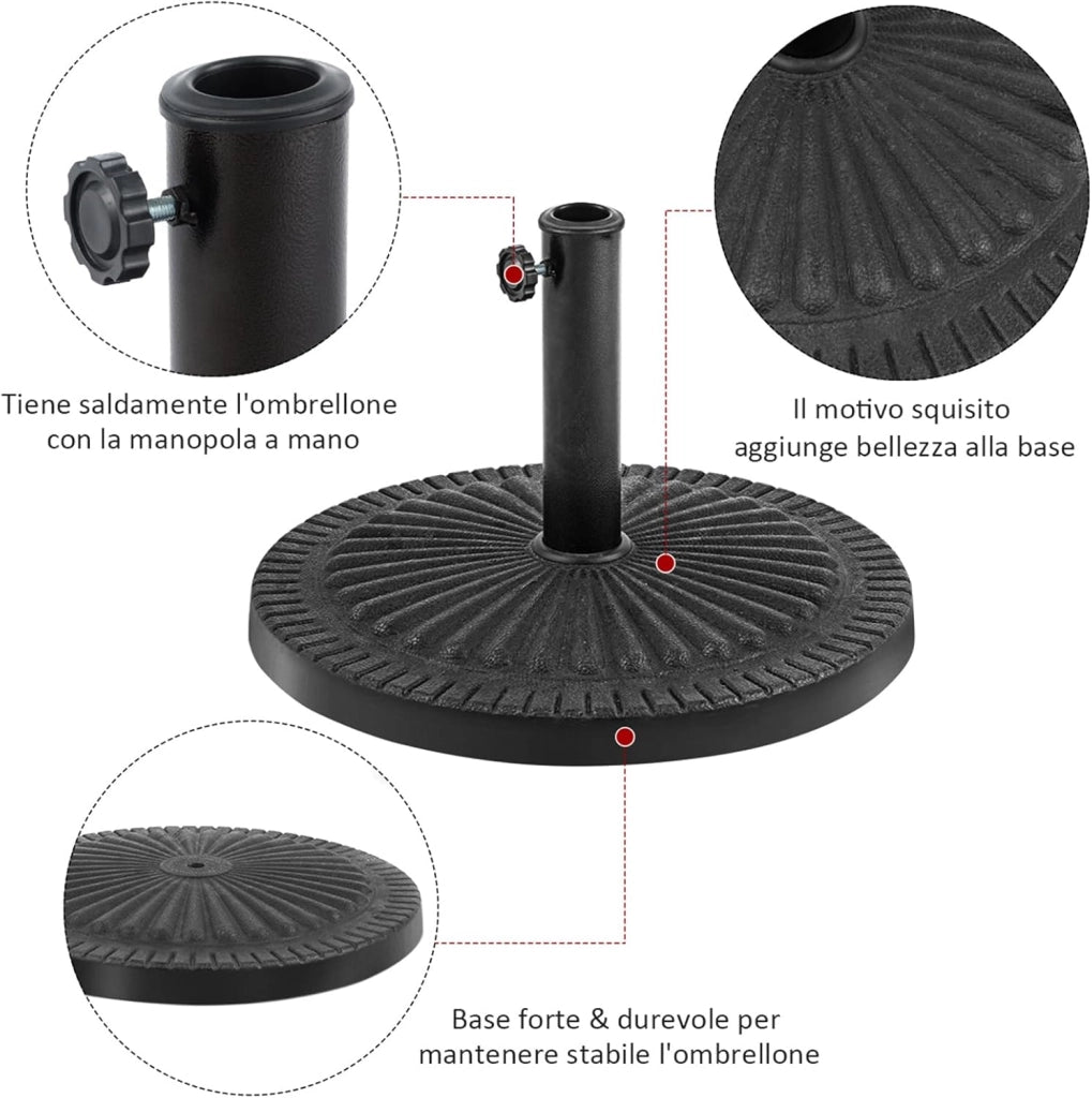 Base per Ombrellone da Patio in Resina da 49,5 cm, per Pali da 38-48mm, con Manopola di Serraggio, Base per Ombrellone da Giardino Piscina Esterno (Bronzo (modello4))