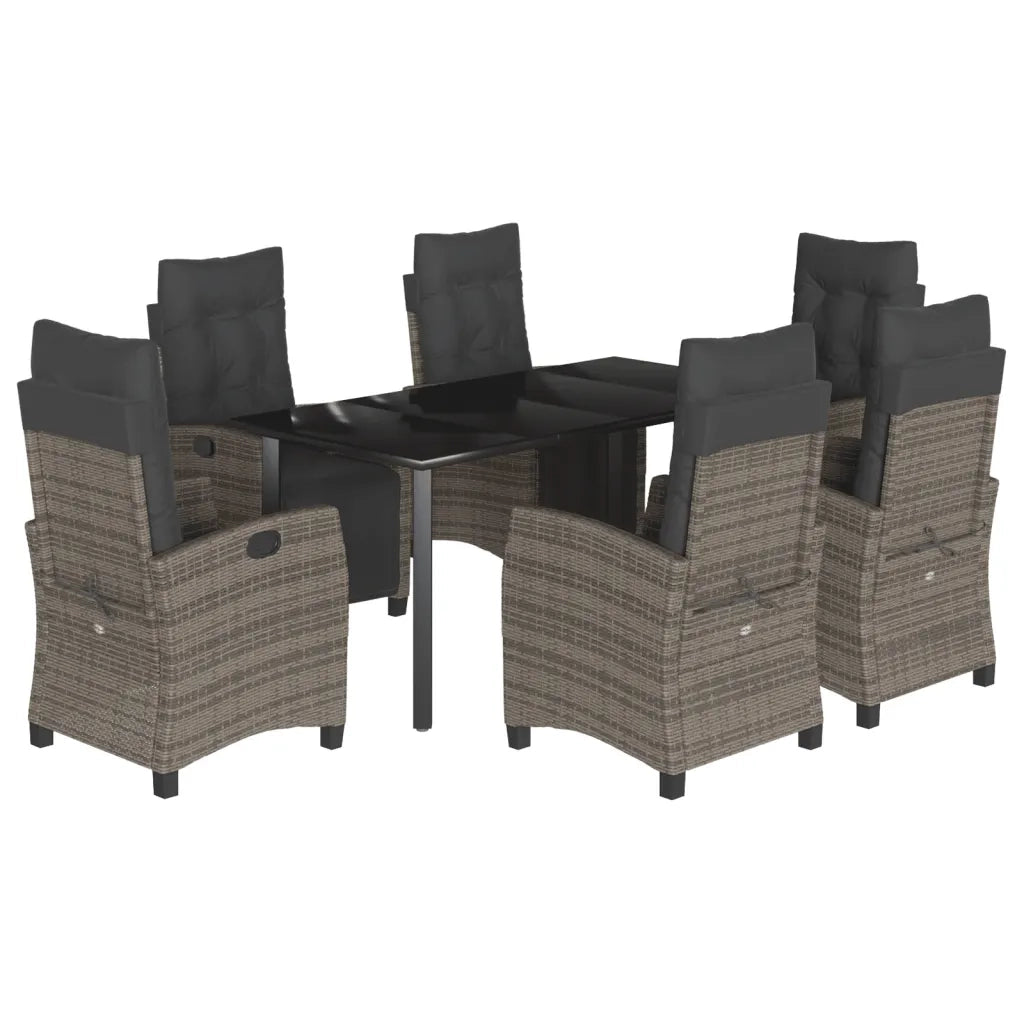 Set da Pranzo da Giardino 7 pz con Cuscini in Polyrattan Grigiocod mxl 111090