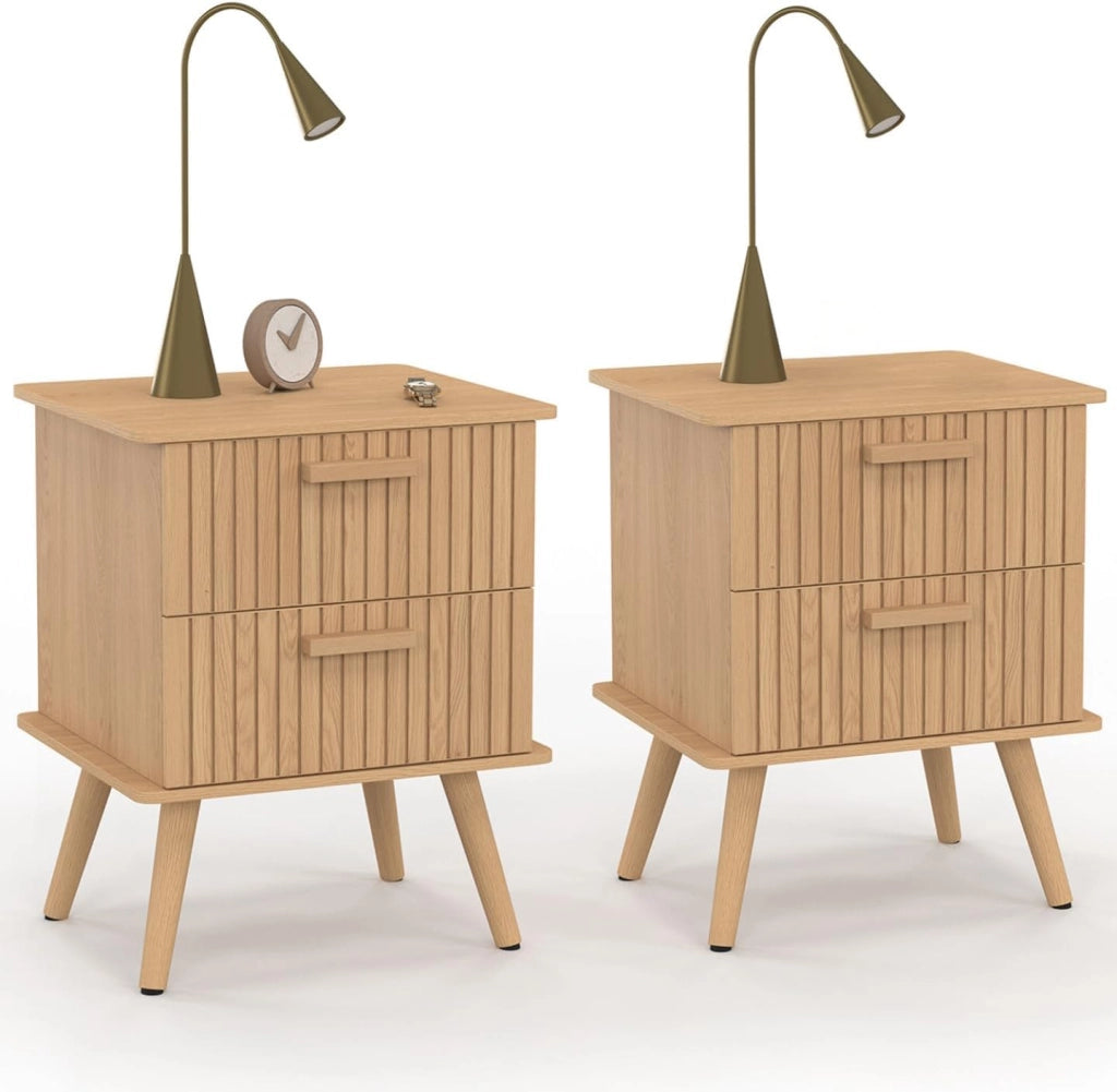 IDMarket - Set di 2 comodini a 2 cassetti Juliette in Rovere con doghe in Legno