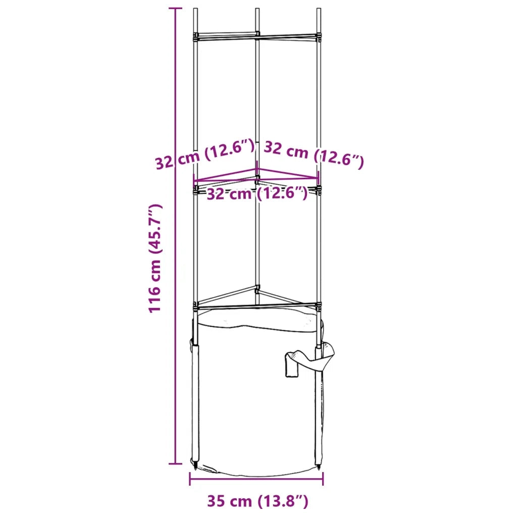 vidaXL Sostegno Pomodori con Sacchetto Piante 2pz 116 cm Acciaio e PP