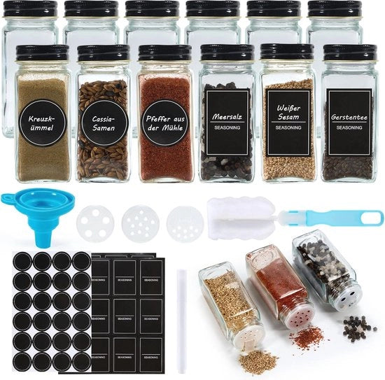 Set di 12 contenitori quadrati per erbe con coperchio - Conservazione delle erbe in vetro con etichette e accessori