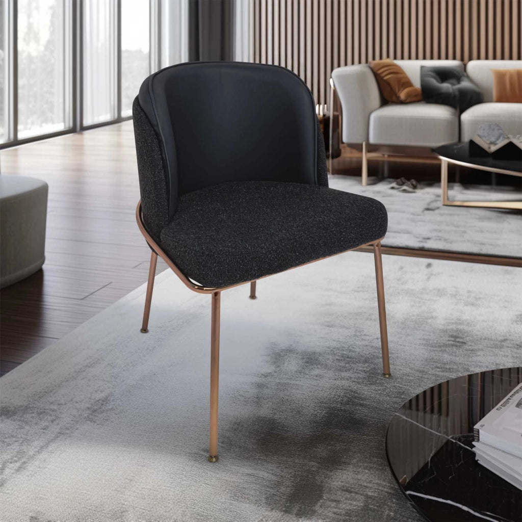 Thun Boucle - Coppia di poltroncine di design in metallo, seduta in tessuto bouclé e schienale in letherette