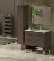 Mobile Bagno NEBARI com gambe Già Montato 2 portas, lavabo e specchio Frassino tea 100x40 cm con colonna