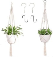 Due portahanghi in macramé con 4 ganci - 100 cm - decorazione per pareti, plafond e balcone - per esterni e interni - beige