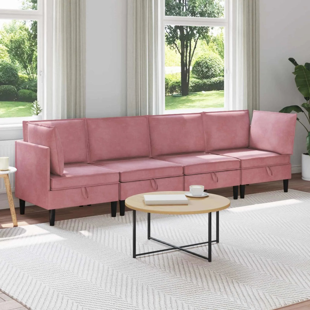 Set di mobili per il soggiorno con cuscino 4 pcs Rosa Velluto 3413744