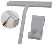 Reinigatore per docce - Spazzola per bagno con corda e supporto - Adatta per pulire senza graffi porte di vetro - Raschiatore di vetro nero da 21 cm - Spazzola in silicone per pulizia - Adatta per vetri di auto, specchi, ecc.