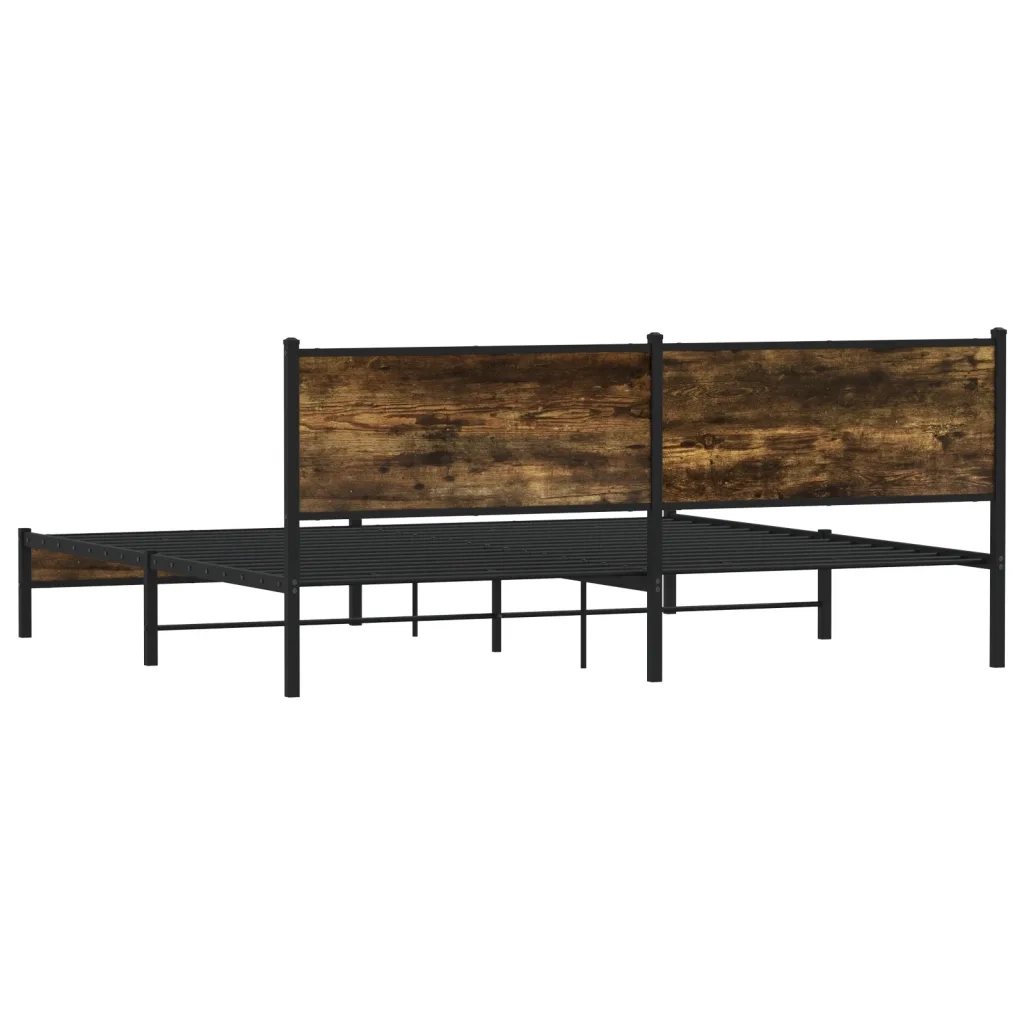 vidaXL Giroletto senza Materaso in Metallo Rovere Fumo 193x203 cm
