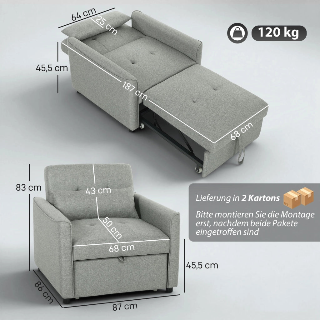 Sedia letto estraibile con schienale regolabile ¨C zephmum ¨C grigio