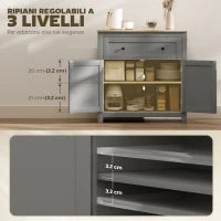 Credenza Cucina con Cassetto e Armadietto con Ripiano Regolabile, in Legno, 78.5x35x80 cm, Multicolore