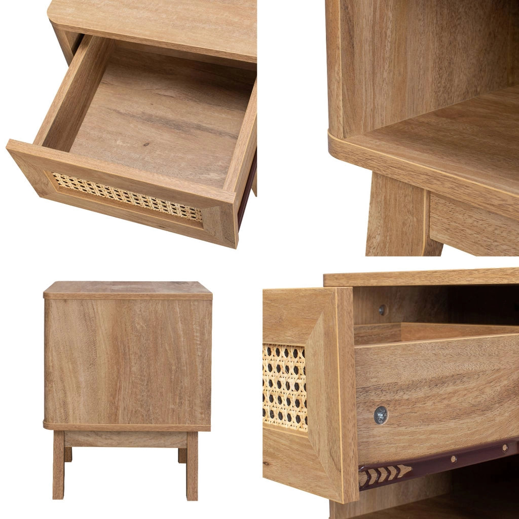 Comodino con 1 cassetto effetto legno e canna i sweeek