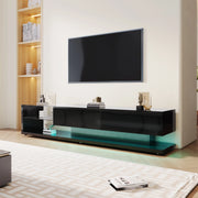 Mobile porta TV lucido con 2 cassetti, 2 ripiani in vetro e LED app in truciolato nero 170 × 36 × 38 cm
