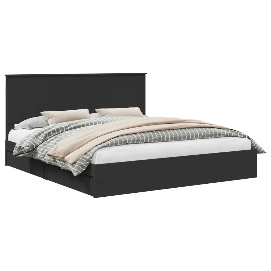 Letto con Contenitore Nero 200 x 200 cm Legno multistrato 3409518