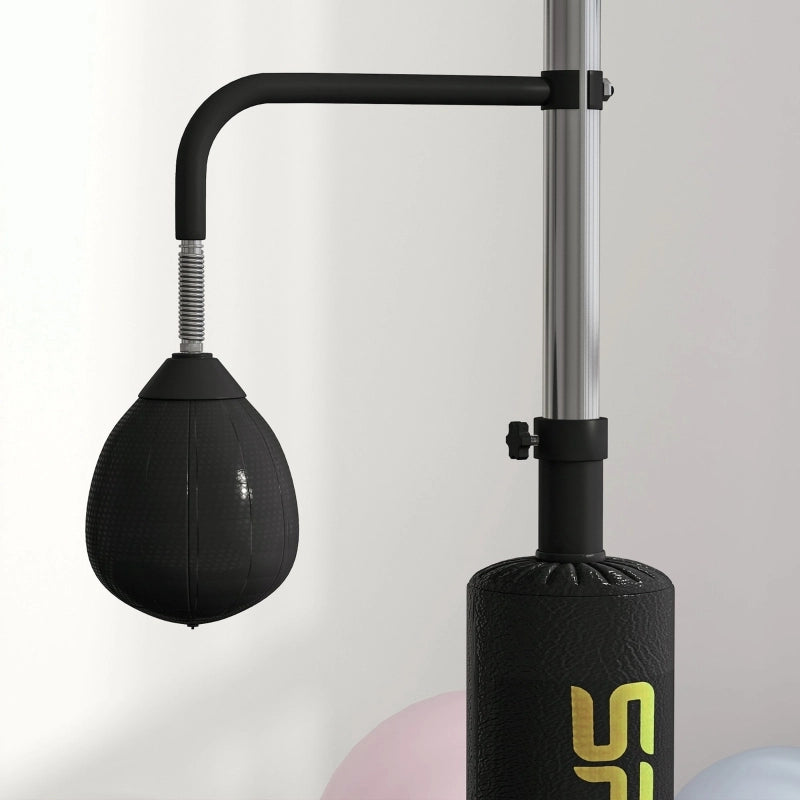 Supporto per boxe, due speedball, barra girevole per boxe, cuscinetti per calci, altezza regolabile, acciaio, 107 x 36 x 140-205 cm, nero