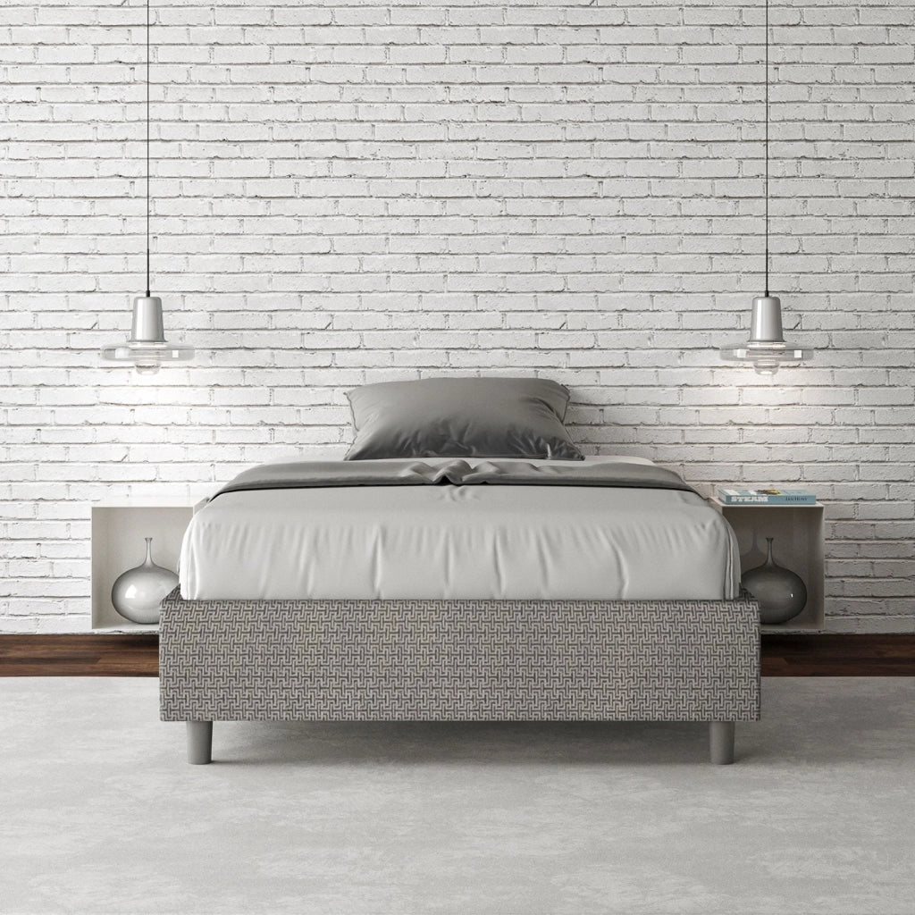 Letto una piazza e mezza con rete imbottito 120x200 tessuto Labirinto 2 grigio Azelia